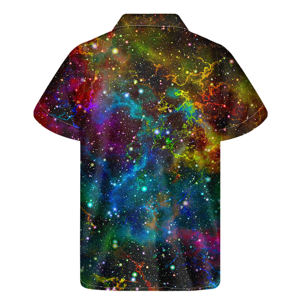 Galactic Vibes: Hawaiian Short Sleeve Shirt for Men with Abstract Colorful Galaxy Space Print - 2