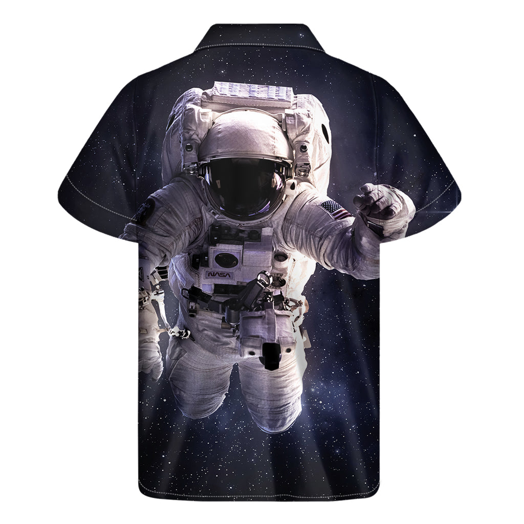 Galactic Luau: Men's Hawaiian Short Sleeve Shirt with Astronaut Floating in Outer Space Print - 2