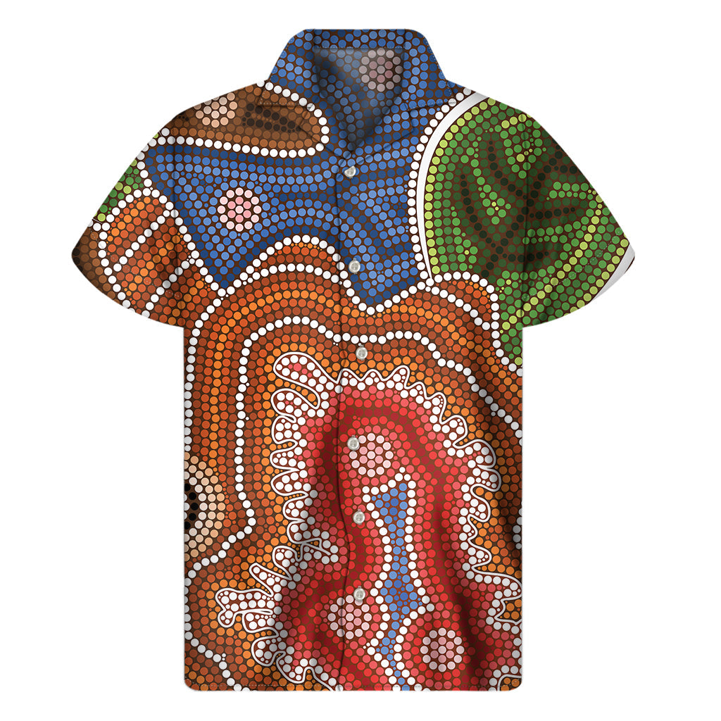 Hawaiian Paradise: Men's Short Sleeve Shirt with Aboriginal Art Print - 1