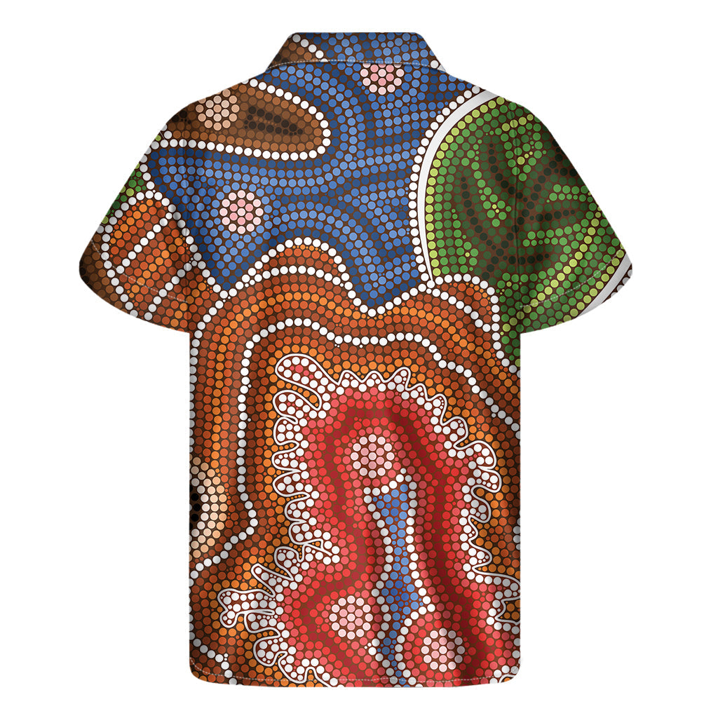 Hawaiian Paradise: Men's Short Sleeve Shirt with Aboriginal Art Print - 2