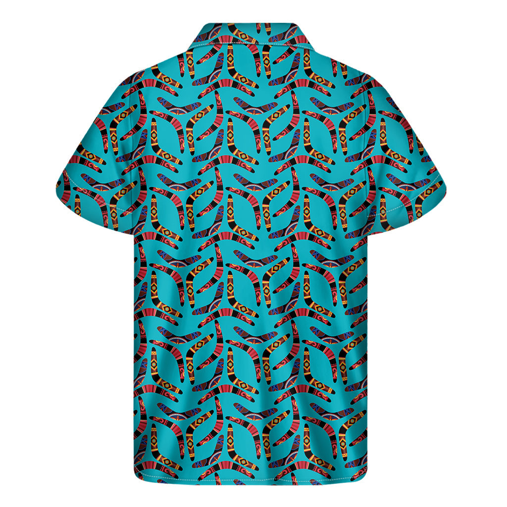 Hawaiian Vibes: Men's Short Sleeve Shirt with Australian Aboriginal Boomerang Print - 2