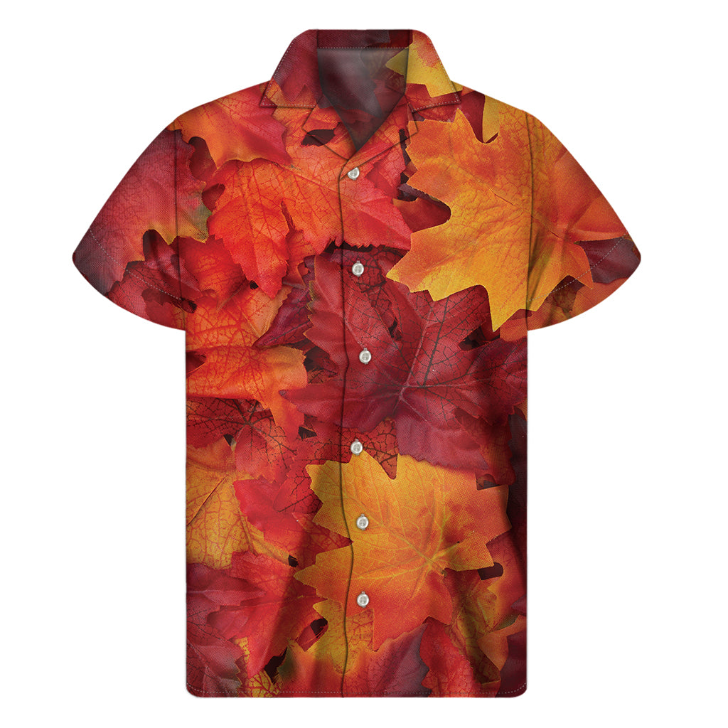Island Vibes: Autumn Maple Leaf Hawaiian Short Sleeve Shirt - 1