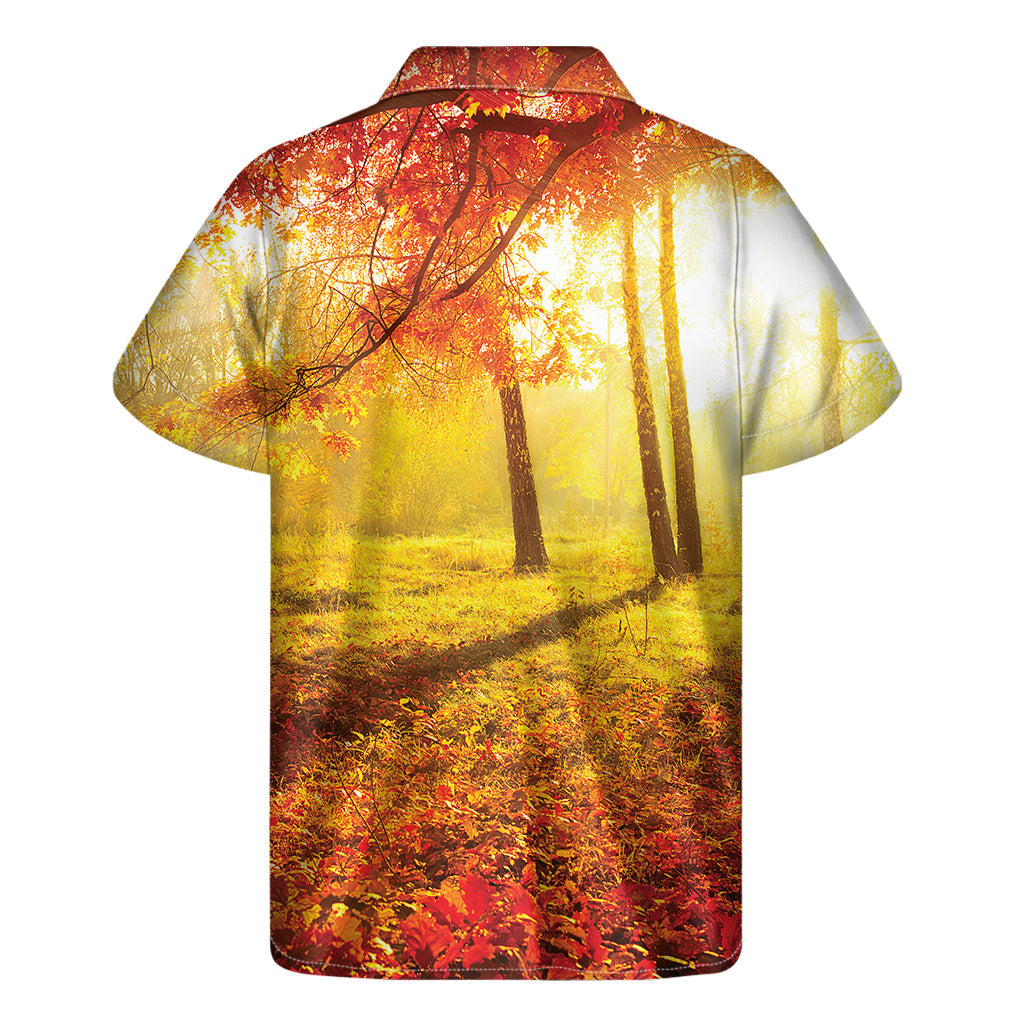 Tropical Breeze: Men's Hawaiian Short Sleeve Shirt with Autumn Trees Print - 2