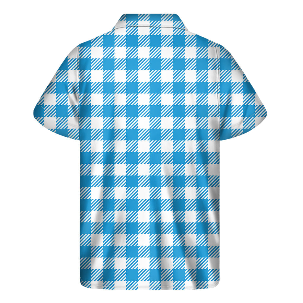 Azure Blue and White Hawaiian Gingham Print Short Sleeve Shirt - 2