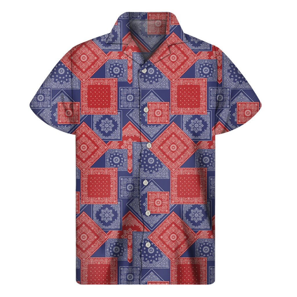 Island Vibes: Hawaiian Bandanna Patchwork Short Sleeve Shirt - 1