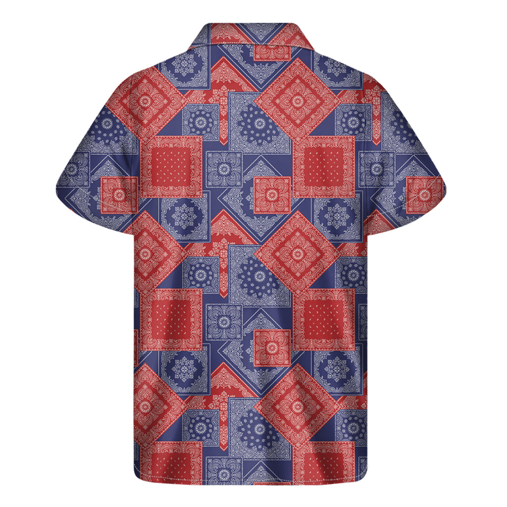 Island Vibes: Hawaiian Bandanna Patchwork Short Sleeve Shirt - 2
