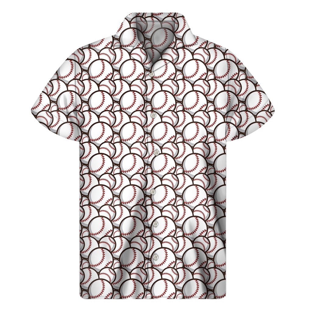 Hawaiian Style Short Sleeve Shirt with Baseballs Pattern - 1