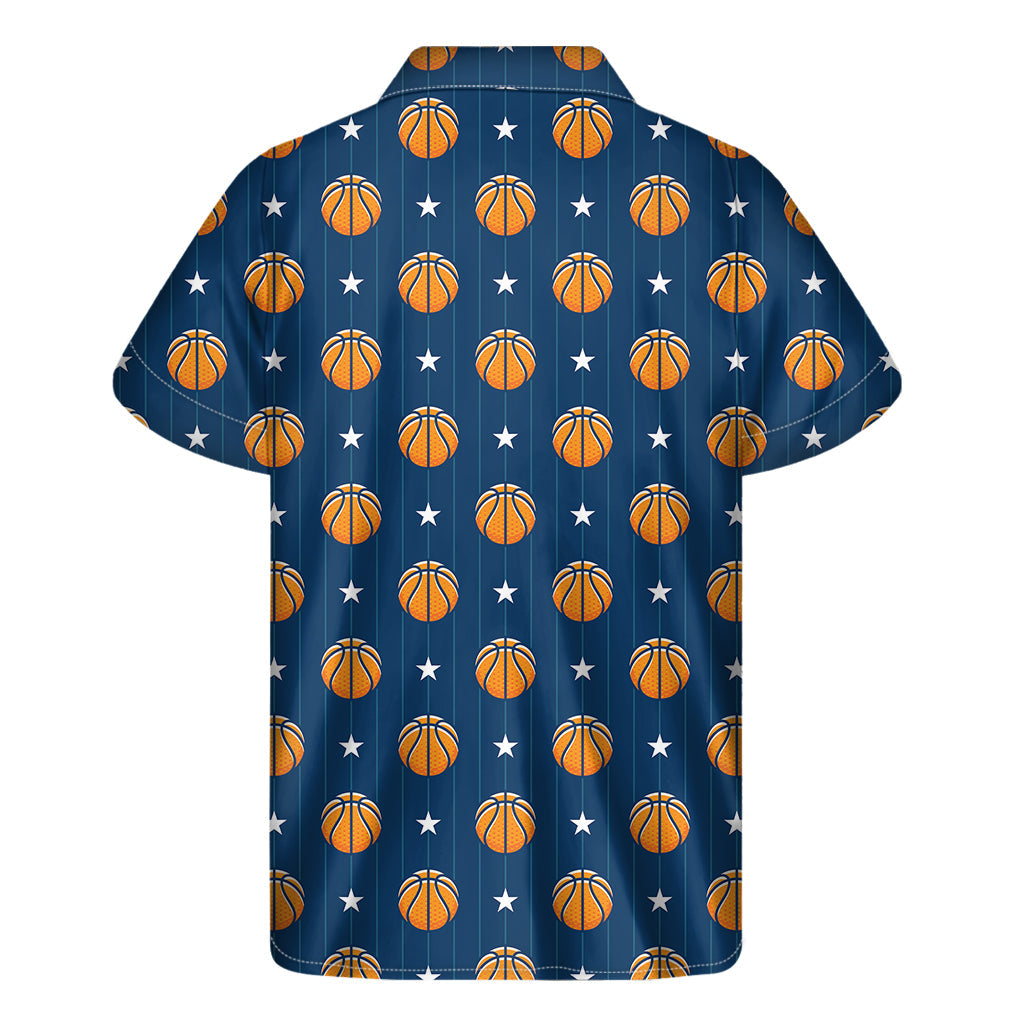 Hawaiian Hoops: Basketball and Star Pattern Print Short Sleeve Shirt - 2