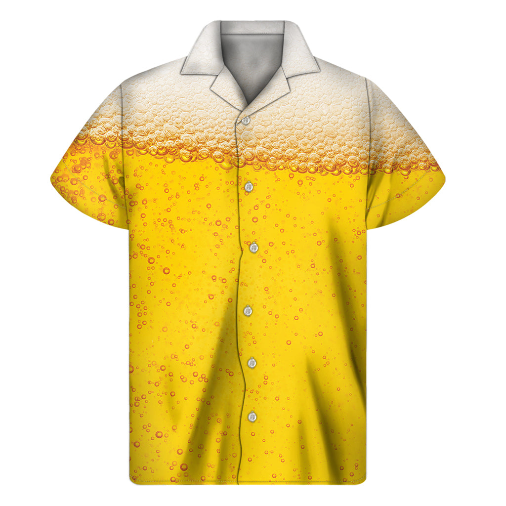 Island Vibes: Beer with Foam Print Hawaiian Short Sleeve Shirt - 1