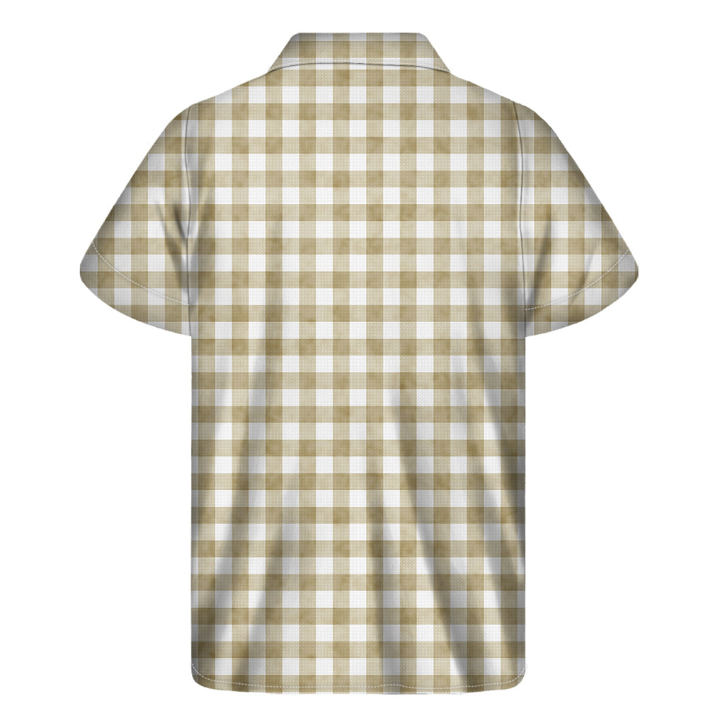 Beige and White Gingham Hawaiian Short Sleeve Shirt - 2