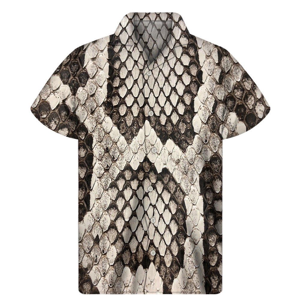 Ultimate Island Vibes: Beige Snakeskin Print Hawaiian Short Sleeve Shirt - 1