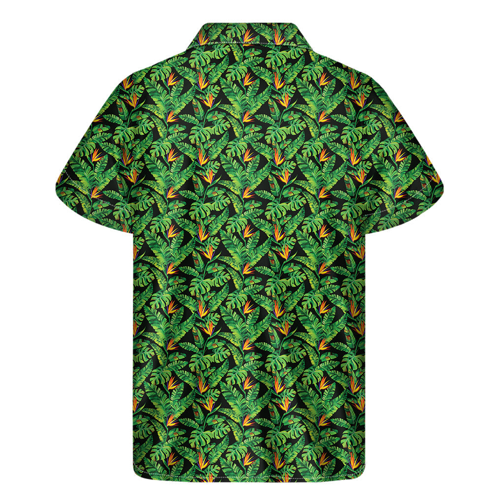 Island Vibes: Men's Hawaiian Bird of Paradise and Palm Leaves Short Sleeve Shirt - 2