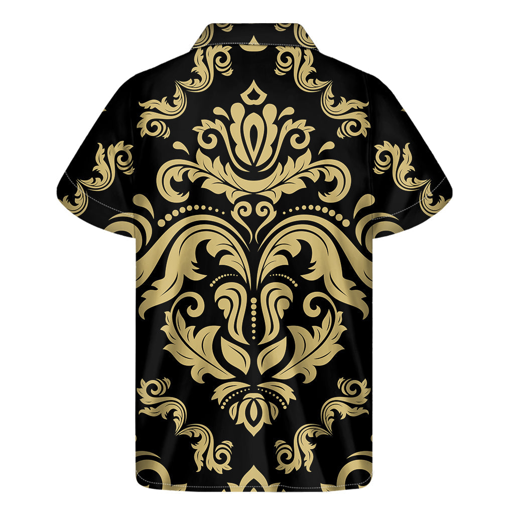 Black and Beige Damask Hawaiian Print Men's Short Sleeve Shirt - 2