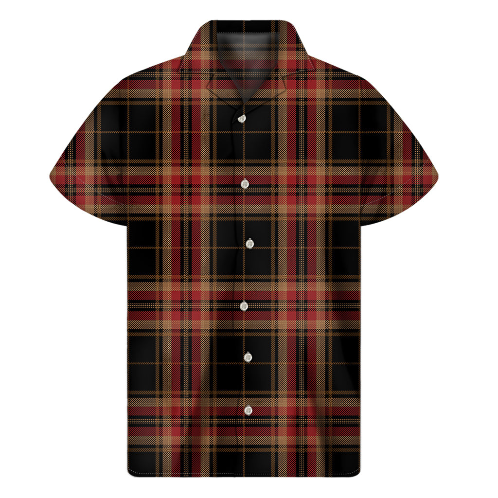 Classic Hawaiian Style: Black and Red Stewart Tartan Print Men's Short Sleeve Shirt - 1