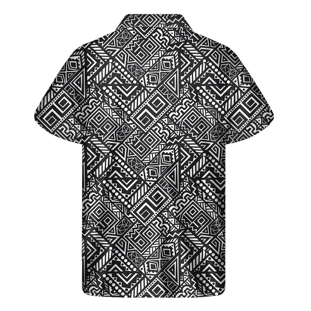 Tropical Vibes: Hawaiian Inspired Short Sleeve Shirt in Black and White African Tribal Print - 2