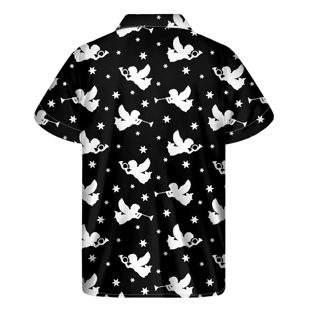 Black and White Angel Pattern Hawaiian Shirt - 2