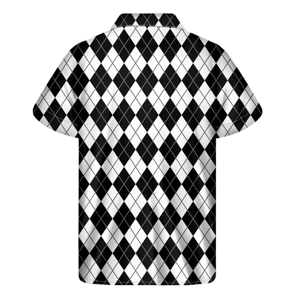 Black and White Hawaiian Argyle Men's Short Sleeve Shirt - 2
