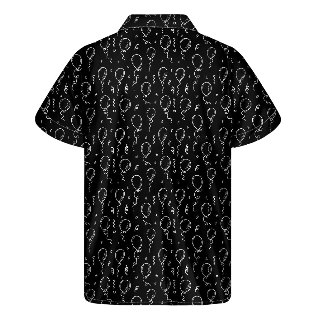 Island Vibes: Black and White Balloon Pattern Hawaiian Short Sleeve Shirt - 2