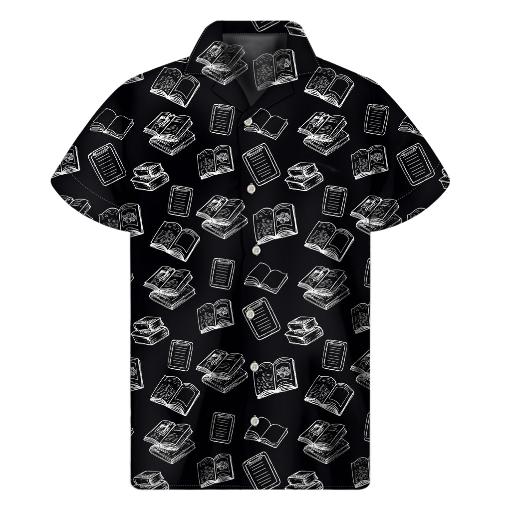 Black and White Palm Print Hawaiian Short Sleeve Shirt - 1