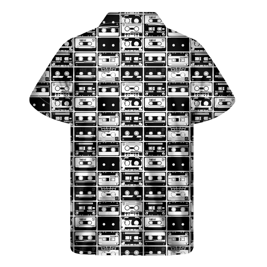 Island Vibes: Hawaiian Short Sleeve Shirt with Black and White Cassette Tape Print - 2