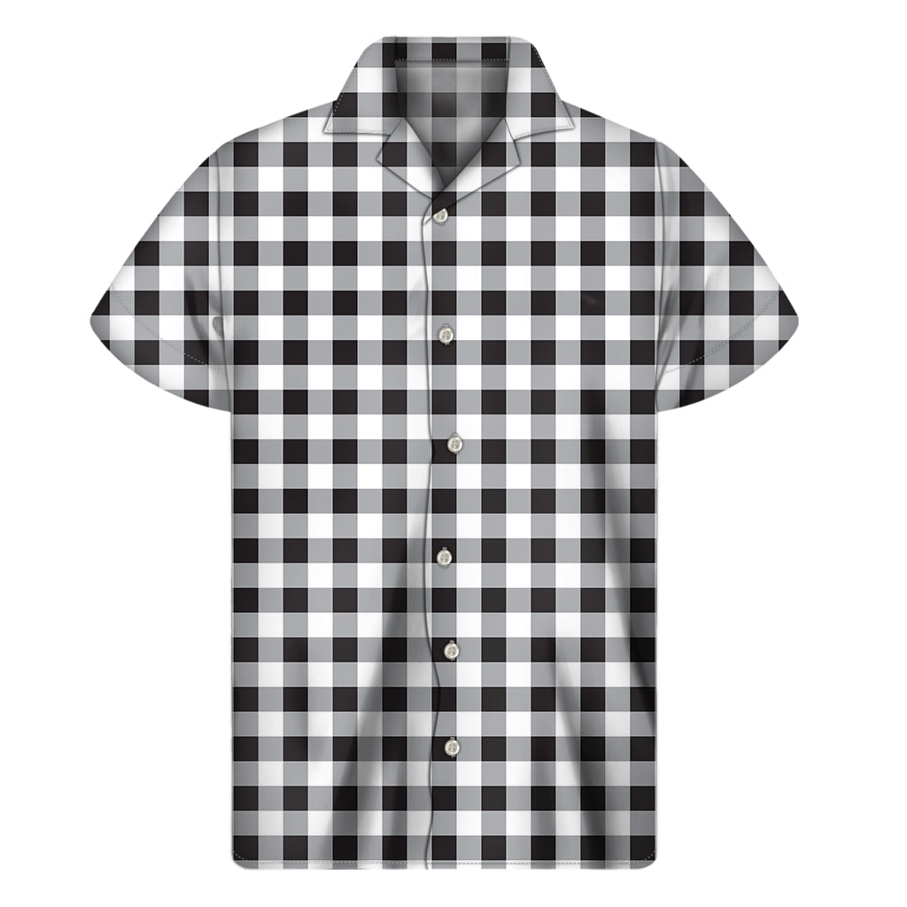 Island Vibes: Black and White Checkered Hawaiian Short Sleeve Shirt - 1