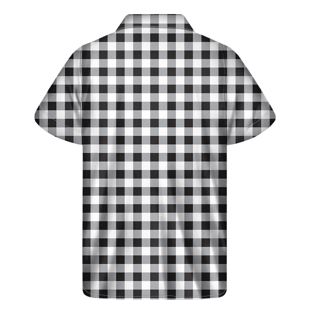 Island Vibes: Black and White Checkered Hawaiian Short Sleeve Shirt - 2