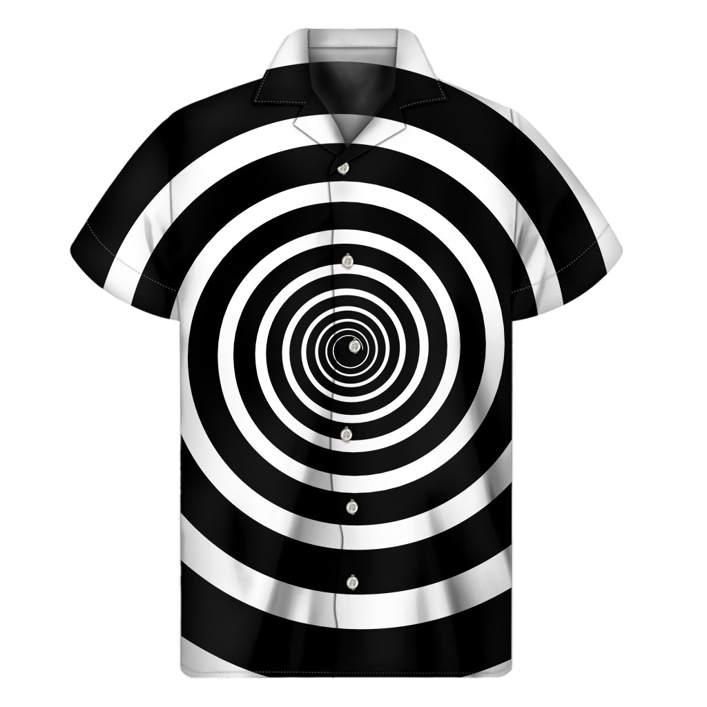 Island Vibes: Black and White Circle Swirl Hawaiian Short Sleeve Shirt - 1