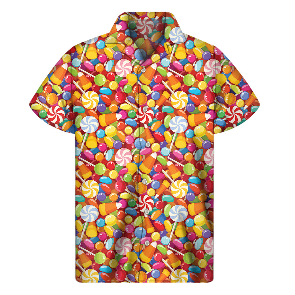 Summery Hawaiian Vibes: Colorful Candy Pattern Print Short Sleeve Shirt - 1