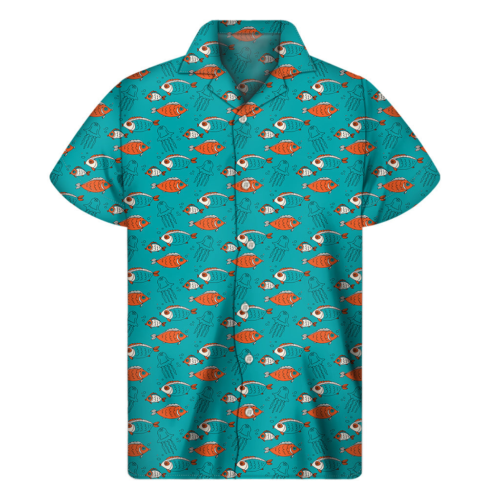 Ocean Paradise: Hawaiian Short Sleeve Shirt with Fish and Jellyfish Pattern - 1