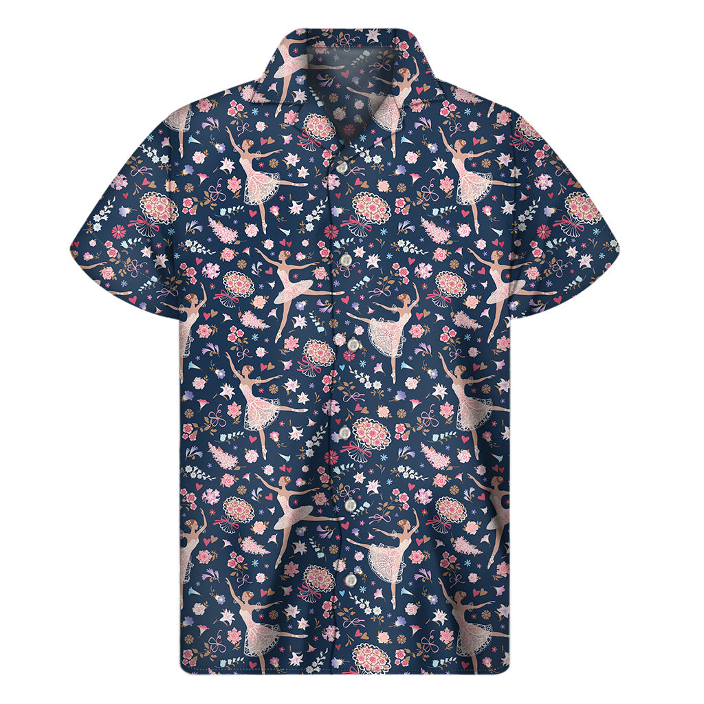 Island Vibes: Hawaiian Floral Ballet Pattern Print Short Sleeve Shirt - 1