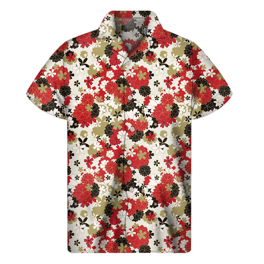 Tropical Vibes: Hawaiian Floral Kimono Pattern Short Sleeve Shirt - 1
