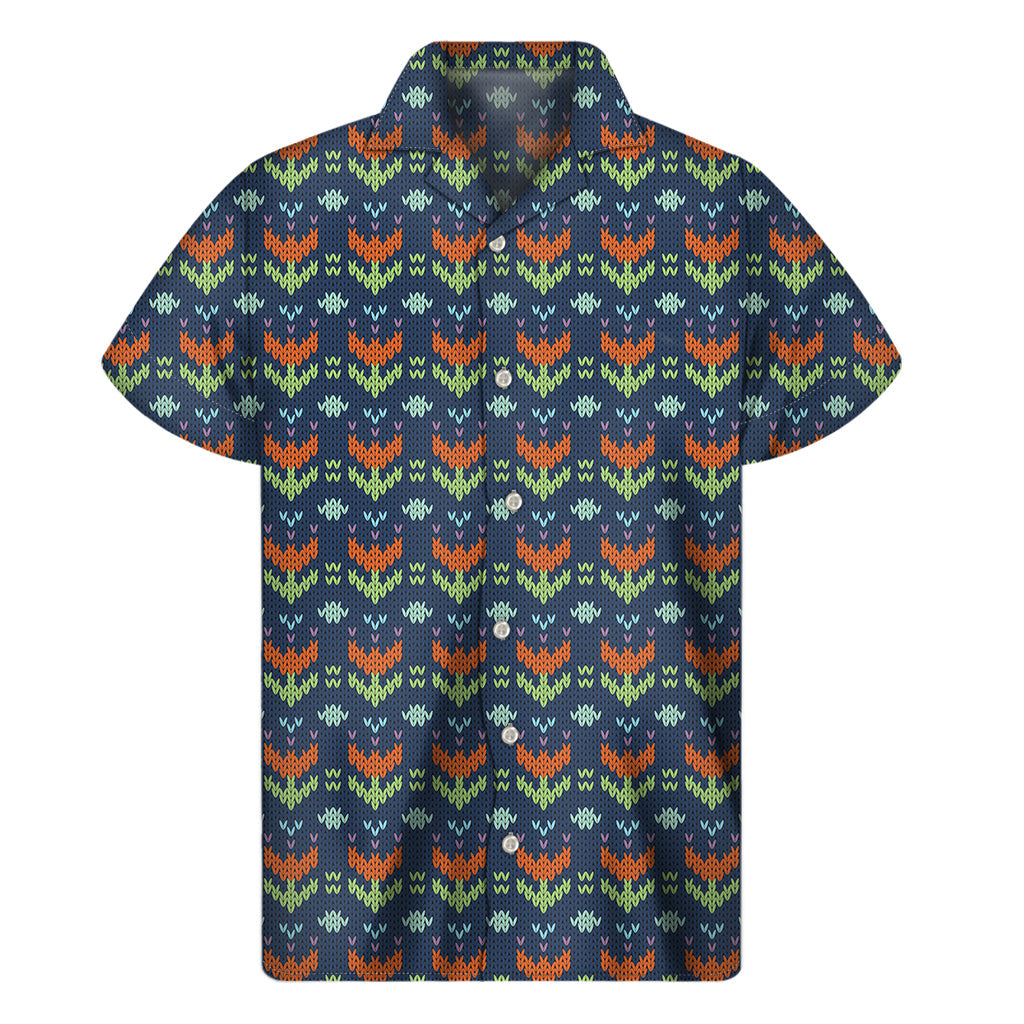 Floral Paradise: Hawaiian Short Sleeve Shirt in a Knitted Pattern - 1