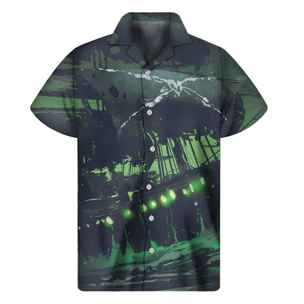 Pirate Paradise: Hawaiian Short Sleeve Shirt with Ghost Pirate Ship Print - 1