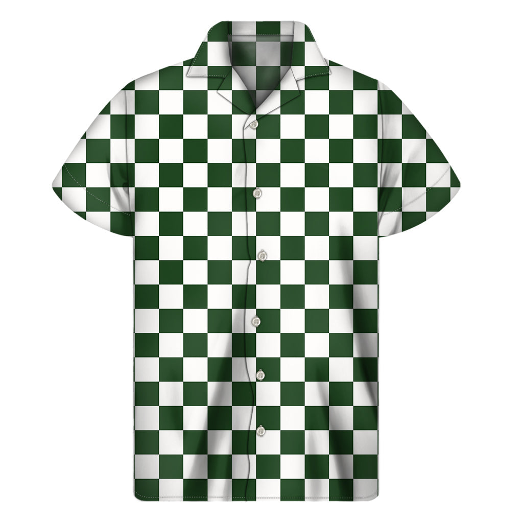 Forest Green and White Checkered Hawaiian Aloha Shirt - 1