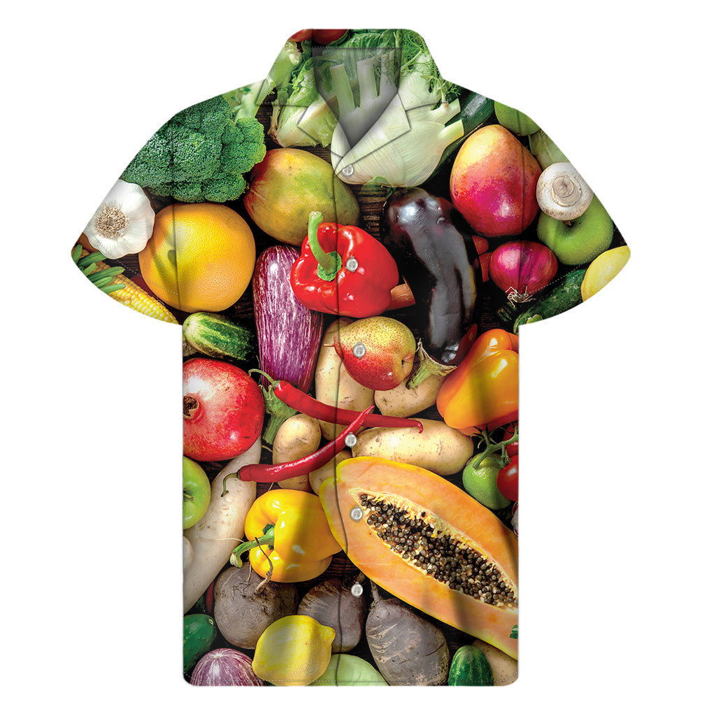 Fresh Fruits and Vegetables Hawaiian Print Short Sleeve Shirt - 1