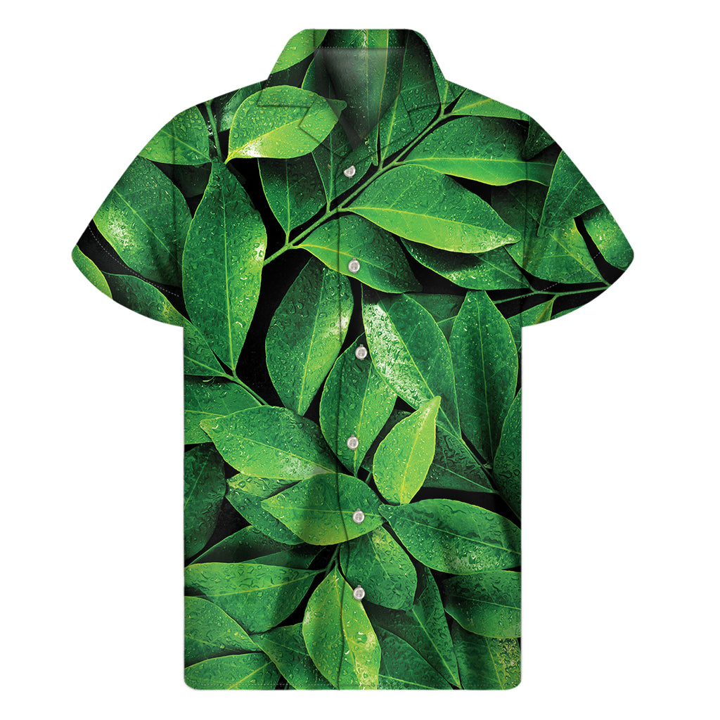 Tropical Vibes: Men's Hawaiian Leaf Print Short Sleeve Shirt - 1