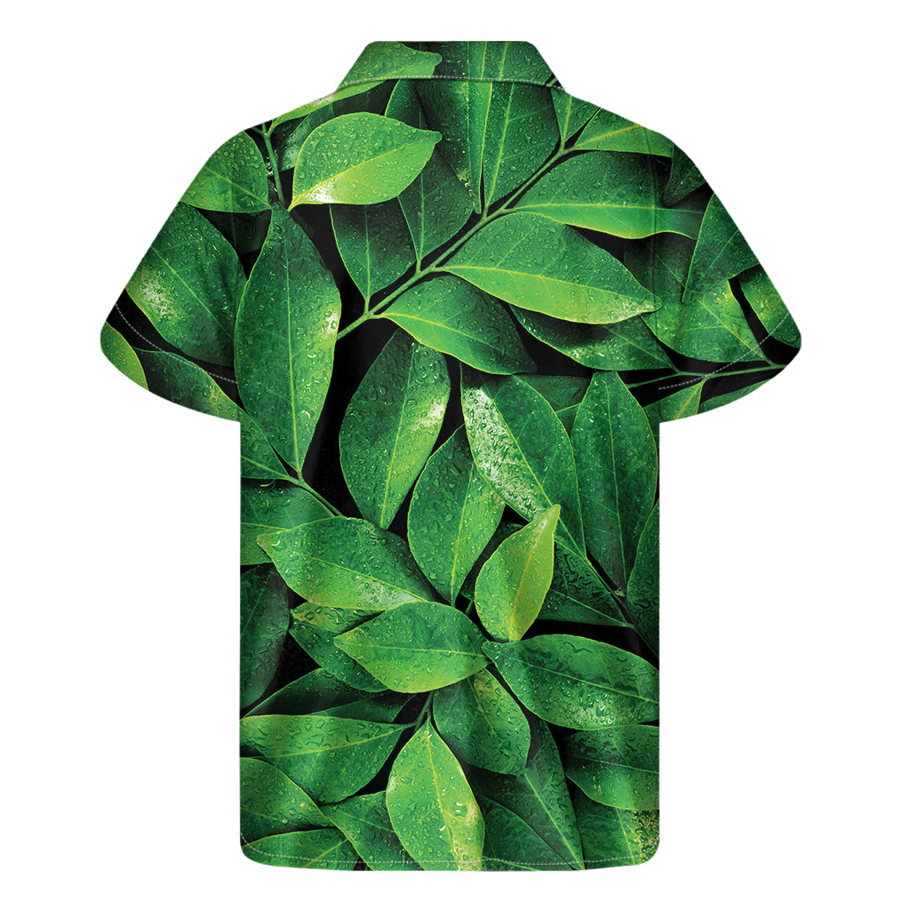 Tropical Vibes: Men's Hawaiian Leaf Print Short Sleeve Shirt - 2