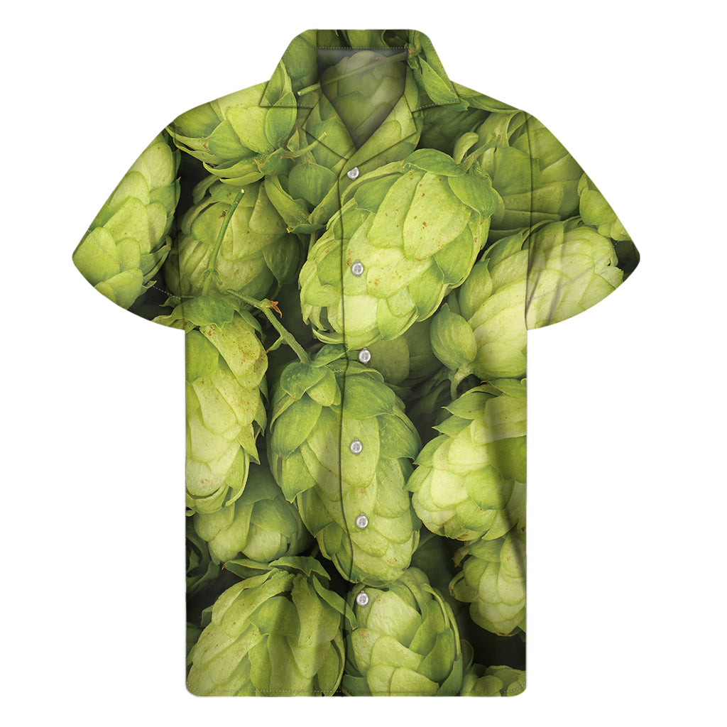 Tropical Vibes: Fresh Hop Cone Print Hawaiian Short Sleeve Shirt - 1