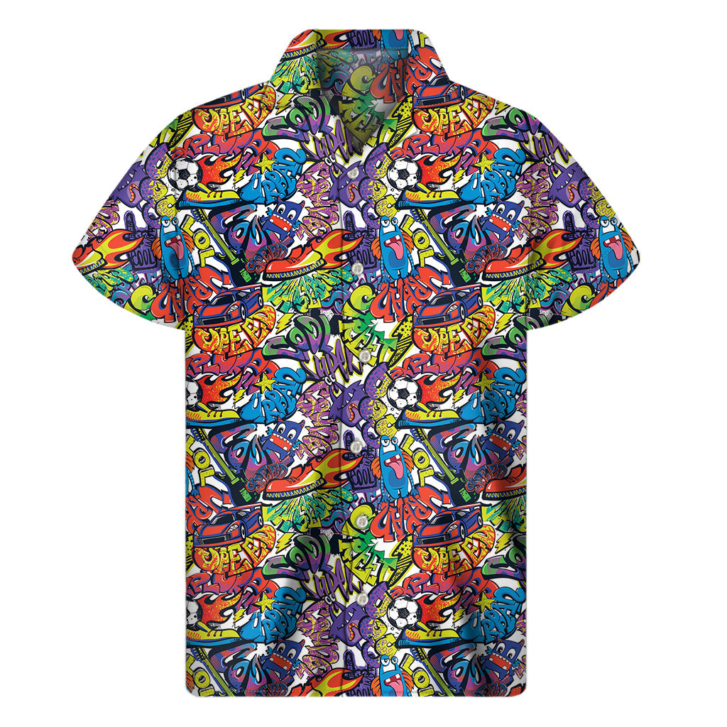 Tropical Vibes: Funky Graffiti Hawaiian Short Sleeve Shirt - 1