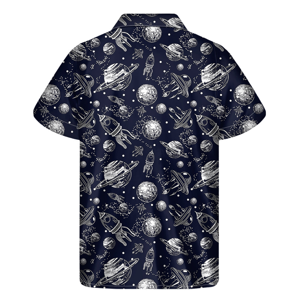 Galactic Aloha: Men's Hawaiian Short Sleeve Shirt with UFO Pattern - 2