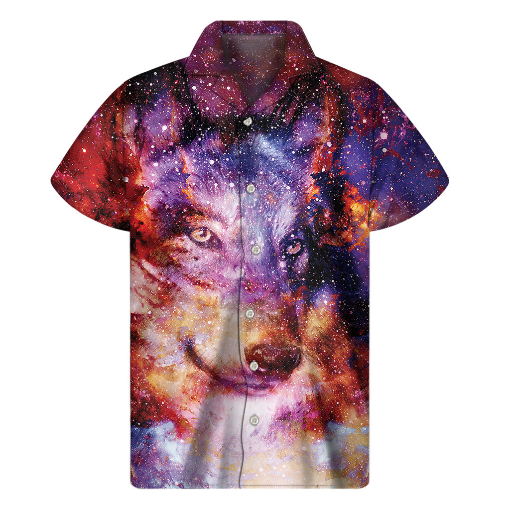 Galactic Wolf Portrait Hawaiian Short Sleeve Shirt - 1