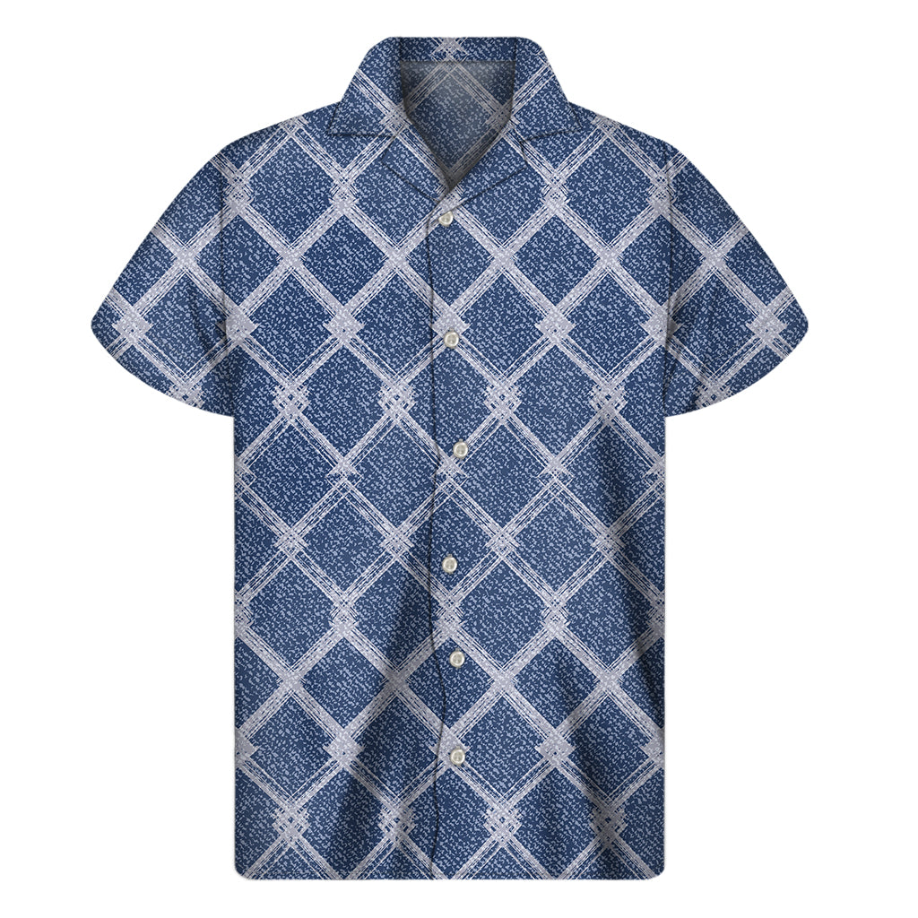 Tropical Vibes: Geometric Denim Jeans Pattern Hawaiian Short Sleeve Shirt - 1
