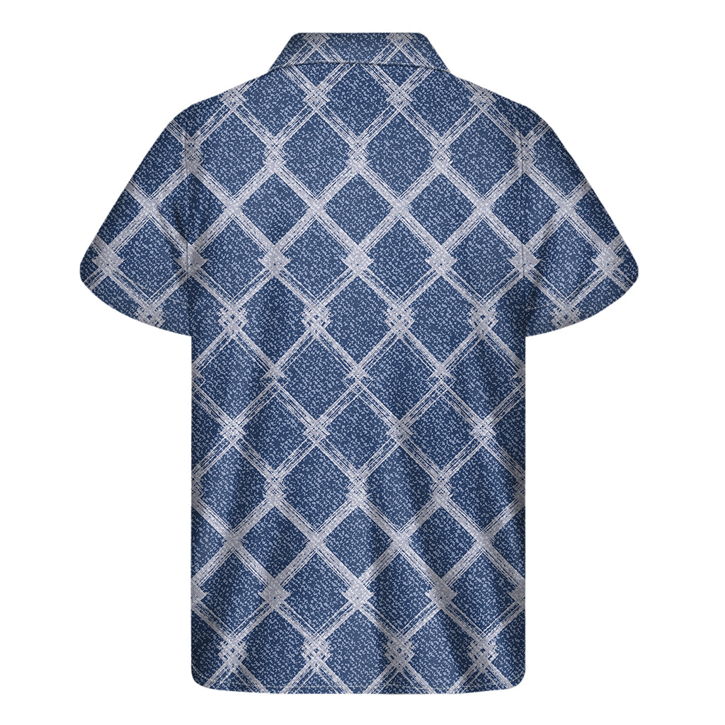 Tropical Vibes: Geometric Denim Jeans Pattern Hawaiian Short Sleeve Shirt - 2