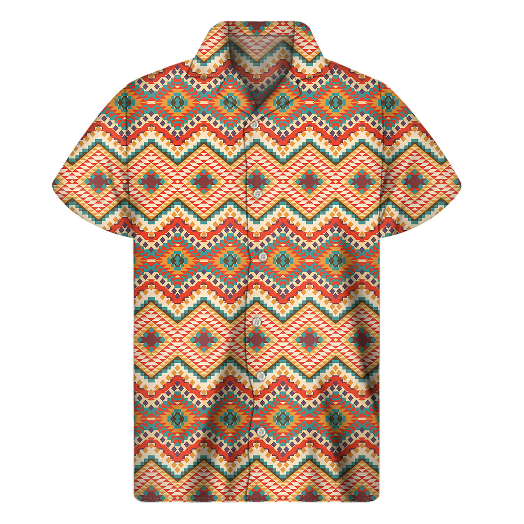 Geometric Navajo Pattern Hawaiian Short Sleeve Shirt - 1