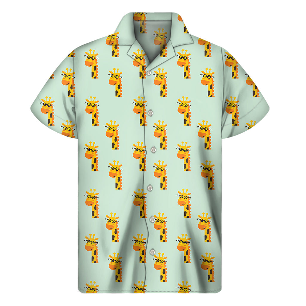 Giraffe with Glasses Hawaiian Print Short Sleeve Shirt - 1