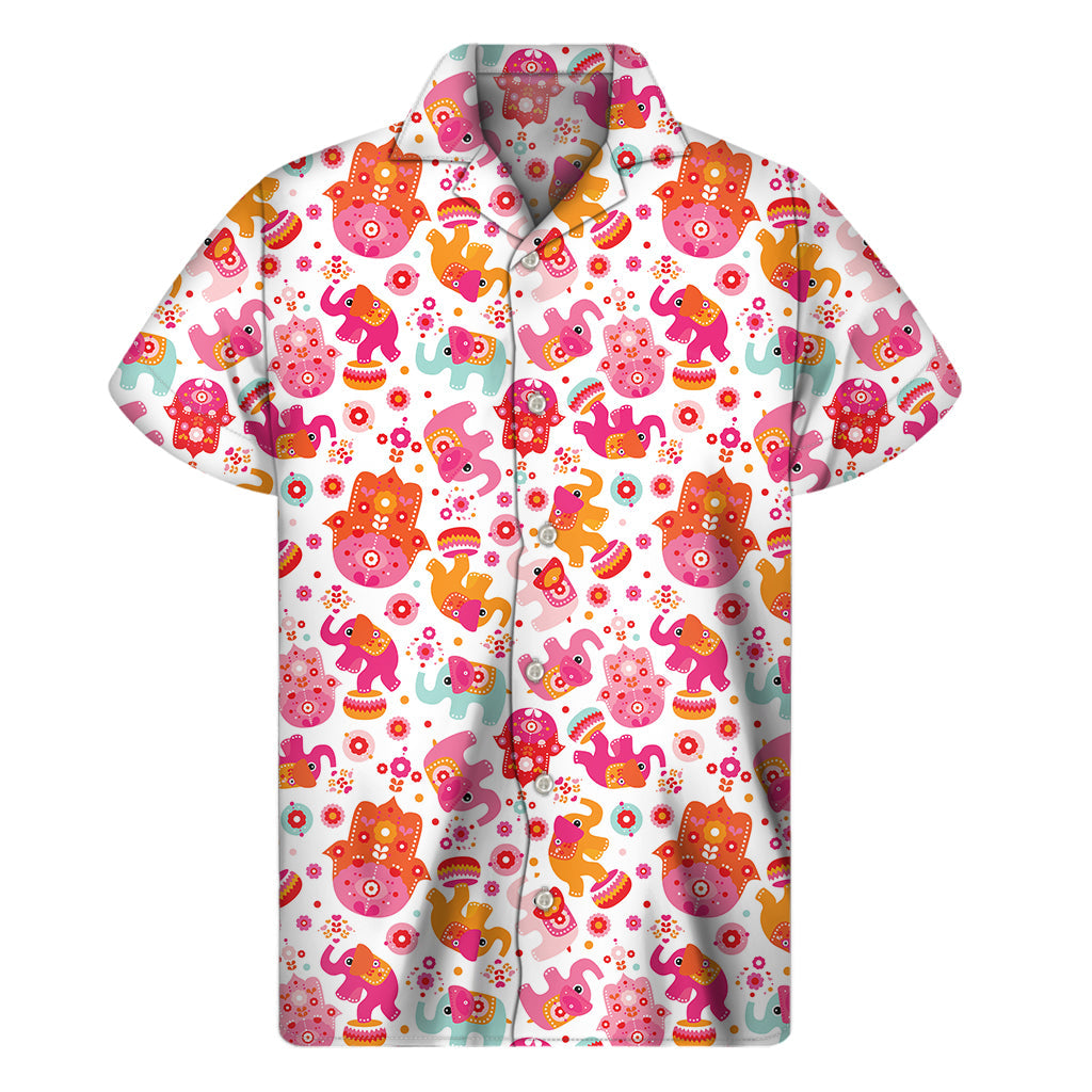 Girly Elephant and Hamsa Hawaiian Short Sleeve Shirt - 1