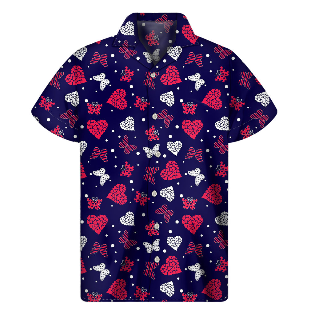Tropical Vibes: Hawaiian Heart and Butterfly Pattern Shirt - 1
