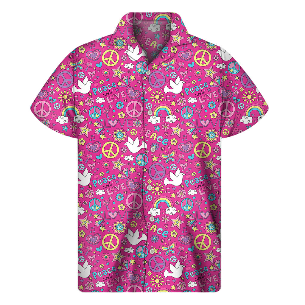 Girly Peace Sign and Love Pattern Hawaiian Short Sleeve Shirt - 1