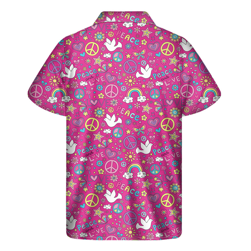 Girly Peace Sign and Love Pattern Hawaiian Short Sleeve Shirt - 2
