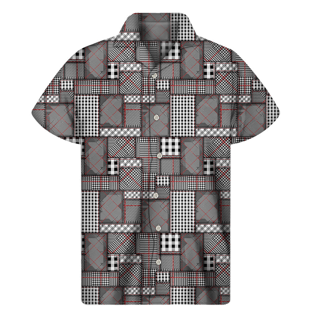 Glen Plaid Patchwork Hawaiian Short Sleeve Shirt - 1
